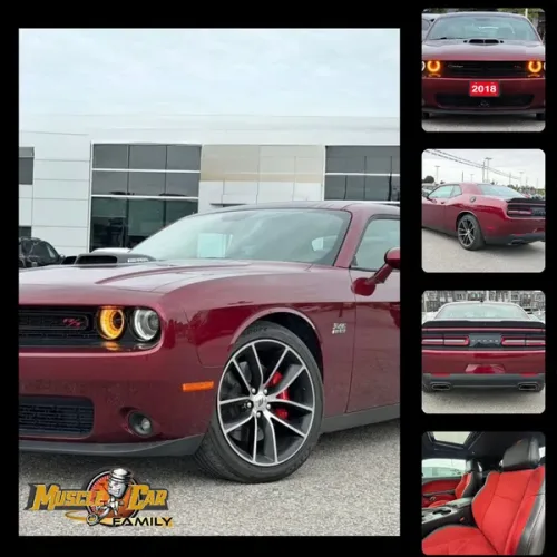 Très belle DODGE CHALLENGER R/T SCAT PACK de 2018 - V8 - 6,4L - BA - 50 135 KMS - Rouge Cerise (OCTANE RED PEARLCOAT)