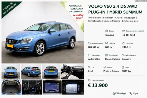 Volvo V60 Volvo V60 D6 AWD Plug-in Hybrid Summum 280cv   2013